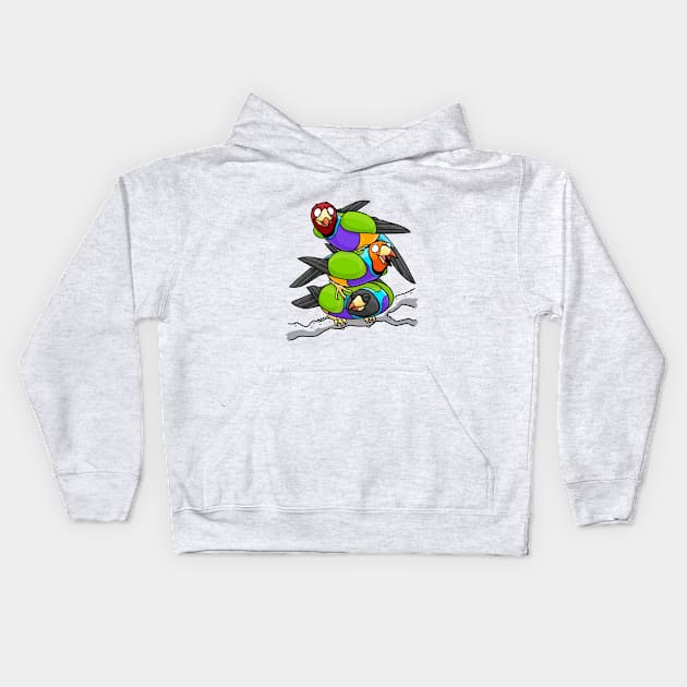 Gouldian Finches Tower Kids Hoodie by MentalAutopsy